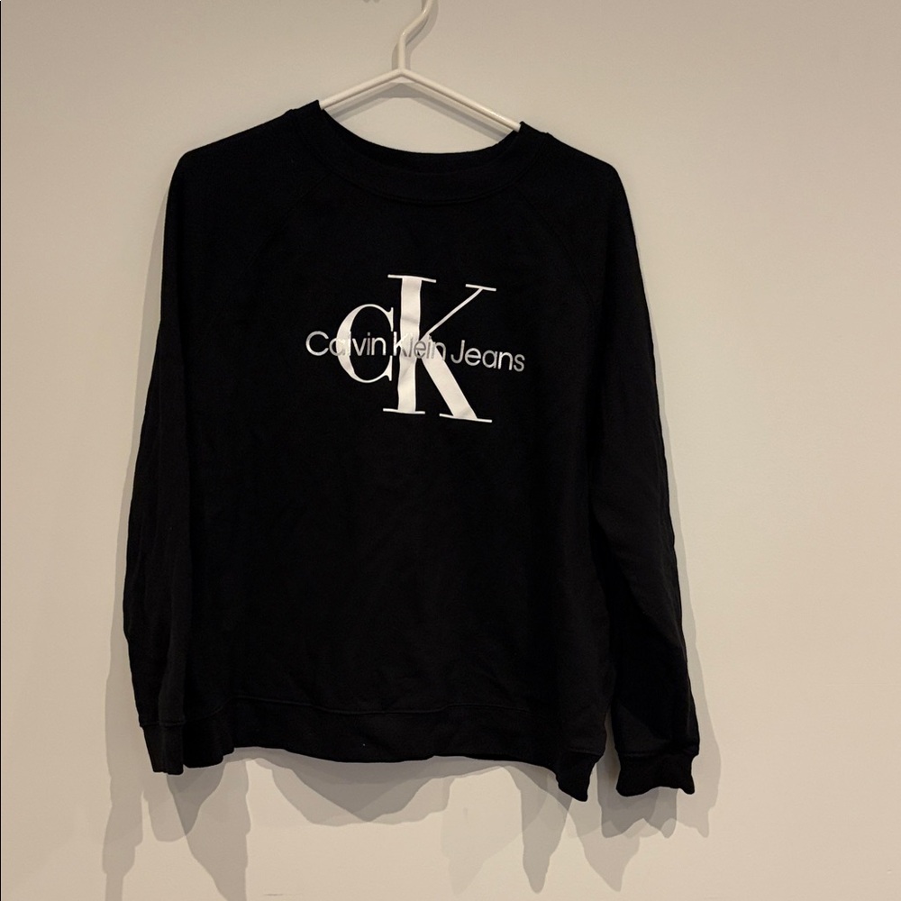 Calvin Klein Jeans Black Crewneck Sweatshirt with White Logo